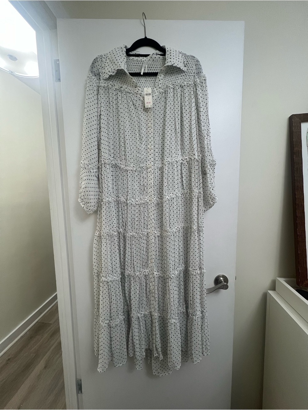 Anthropologie White Polka Dot Tiered Maxi Dress